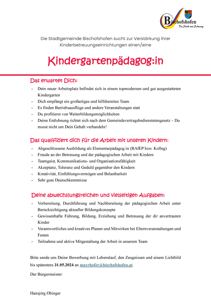 Kindergartenpädagogin / - pädagoge gesucht